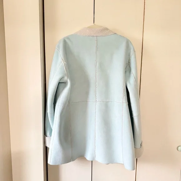 Vintage Coldwater Creek Light Blue Faux Suede & Shearling Penny Lane Coat - Picture 2 of 5